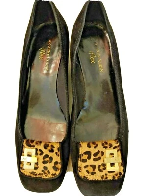 Zapatos de cuña Anne Klein iFlex negros de gamuza Enrika con estampado de leopardo para mujer talla 7,5 M-lp Foto 1 de 4