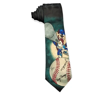 Vintage Looney Tunes Mania 1996 Necktie Tie Taz Baseball Theme Used Pull Read  - Image 1 of 4