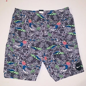 Vintage Nike Swim Suit Shark Pattern Trunks Lined Surf Kids XL - Picture 1 of 4