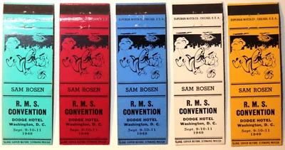 Vintage RMS Convention 1949 Sam Rosen Matchbook Covers Dodge Hotel Washington DC - Image 1 of 4