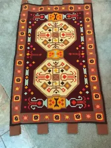 Vintage Handmade Cross Stitch Wall Hanging Rug - French Style Aubusson 29x46" - Picture 1 of 6