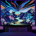 Blacklight Forest Mountain Tapestry Sun Tapestry UV Reactive Retro Landscape Wal