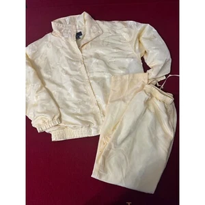 Vintage EVR Women's Windbreaker Jacket & Pants Set Size L Polyester/Cotton Yello - Picture 1 of 16