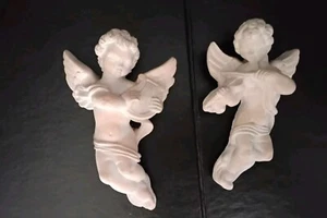 Kreidegeschirr Cherubs Paar Engel Wandtafeln 5" Harfe Violine Vintage Dekor - Bild 1 von 6