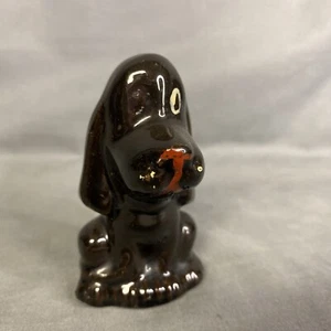 Vintage Redware Clay Basset Hound Figurine 3” Kitsch - Picture 1 of 5