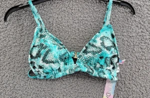 Sundazed Layla Snake-Print Strappy-Back Bikini Top Women's 34C Teal/Black S-Hook - Picture 1 of 12