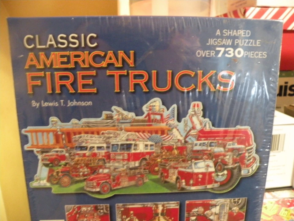 730 pc Classic American Fire Trucks Shaped Puzzle 36" x 15 1/2" NEW SEALED BOX - Image 1 of 1