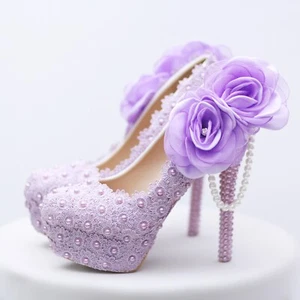 Purple high heels party shoes dress shoes wedding shoes waterproof platform shoe - Picture 1 of 5