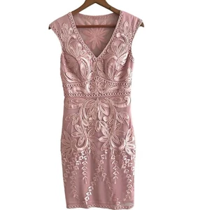 Sue Wong Pink Lace Embroidered Cocktail Dress Sz 2 Fairy Feminine Cap Sleeve - Picture 1 of 17