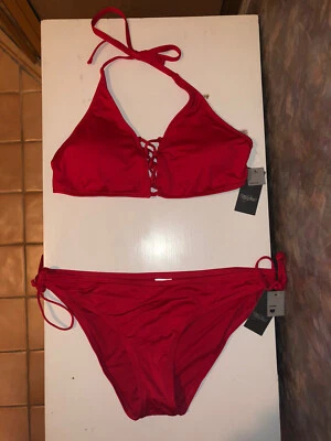 Bikini Target Mossimo Rojo Natación Copa D/DD Abierto Entrecruzado Top y XL Parte Inferior Hipster Foto 1 de 4