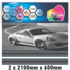 2 x 2100mm x 600mm Martini Racing stripes Monochrom laminated for Porsche lemans - Picture 1 of 1