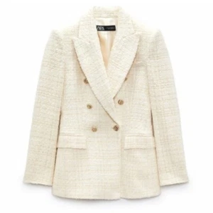 ZARA Double Breasted Tweed Blazer Textured Weave Jacket Gold Buttons L NWT - Picture 1 of 12