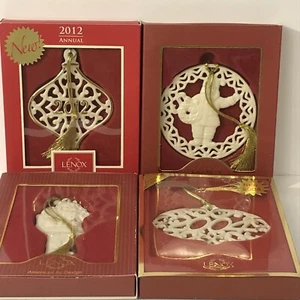 Lenox Santa Claus & Pierced Christmas Ornaments Lot/4 In Boxes Ivory Gold Tassel - Picture 1 of 11