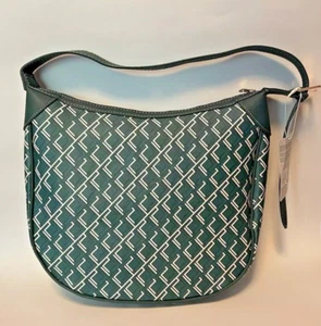 NEW Primark Monogram Geo Pattern Medium Slouch Hobo Bag - Green - Picture 1 of 4