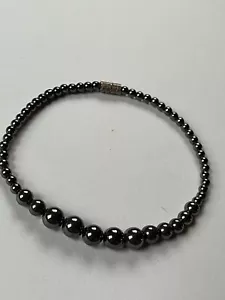 Classy Tapered Faux Hematite Tapered Bead Large Bracelet or Anklet - 9.75 inches - Picture 1 of 8