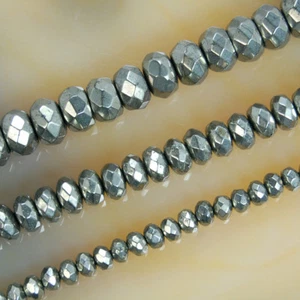 Faceted Natural Pyrite Rondelle Beads 15.5" 3x4mm 3x6mm 5x8mm - Picture 1 of 5