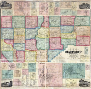 1865 Farm Line Map of Crawford County Pa from actual surveys - Picture 1 of 3