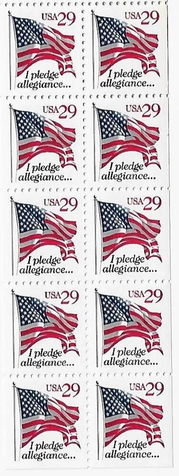US Flag I Pledge Allegiance Red 29c Stamp Pane of 10 Scott #2594 - Image 1 of 1