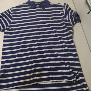 Polo Ralph Lauren Mens Short Sleeve Polo Shirt XL Blue White Stripe Vintage - Picture 1 of 2