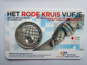 Netherlands 5 euro 2017 Red Cross silver plated bu - Picture 1 of 2