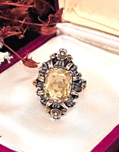 ATEMBERAUBENDER ANTIKER OVALER VIKTORIANISCHER TOPAS-RING SILBER & GOLD - Bild 1 von 4