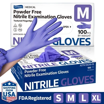 Medical Nitrile Exam Gloves 100 PCs Powder-Free Food-Safe Disposable Glove - Image 1 of 4
