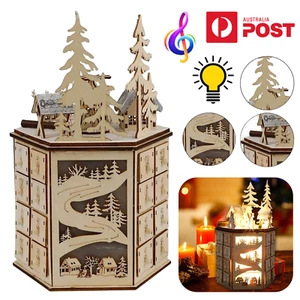 Christmas Wooden Advent Calendar LED Light Music Countdown 24 Drawers Xmas Decor - Picture 1 of 11