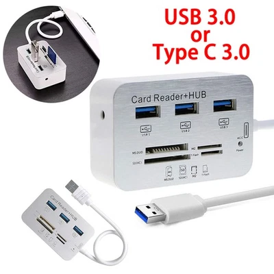 USB 3.0 Card Reader HUB 3-USB-A Port Multi Memory MS Micro SD M2 TF Slot Adapter - Image 1 of 4