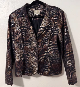 Erin London Animal Print Blazer Jacke Braun Gold Metallic Knopfleiste - Bild 1 von 11