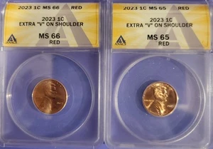 🔥🔥 2023 One Cent Extra V On Shoulder 2pc Grade 65, 66 - Anacs 🔥🔥 - Picture 1 of 2