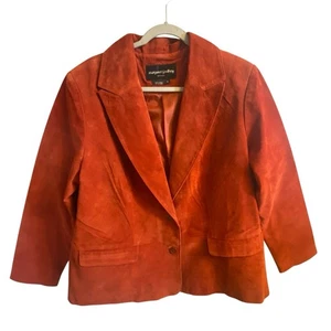 Vintage Margaret Godfrey Cognac Orange Wildleder Leder Damen Blazer Jacke Größe 16 - Bild 1 von 20