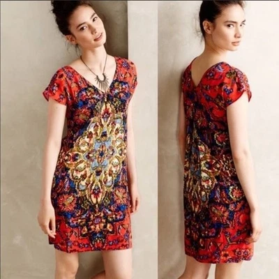 Vestido Anthropologie Maeve Cuello en V Rojo Medallón Boho Talla XS Foto 1 de 4