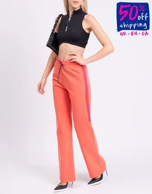 RRP €525 OFF-WHITE Jersey Jogger Trousers Size S Orange Elastic Waist Striped - Image 1 of 4