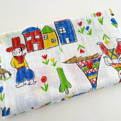 Vtg Cowboy Seersucker Plisse Fabric Cotton Blend Novelty Teepee Kid Boy 3/4yd - Image 1 of 4