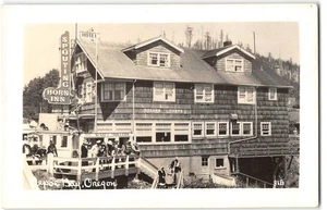 DEPOE BAY Oregon RPPC Spouting Horn Inn Hotel 1940er Vintage Foto Postkarte - Bild 1 von 2