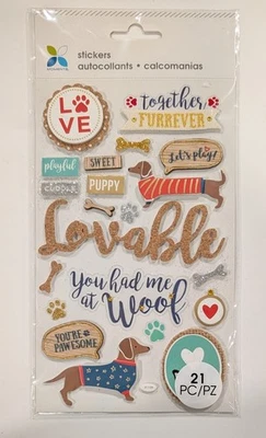 Dog Puppy Pet Wood Cork Scrapbooking Stickers By Momenta RARE - Image 1 of 2