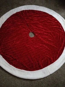 Vintage Santas Best 54" CHRISTMAS TREE SKIRT Red Velvet With White Soft Trim - Picture 1 of 12