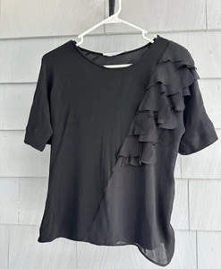 Viktor & Rolf Black Ruffle Silk Top Made in Italy Sz S 4-6 Shortsleeve Blouse - Picture 1 of 4