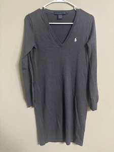 Ralph Lauren Sport Gr. M grau Merinowolle V-Ausschnitt Langarm Pullover Kleid - Bild 1 von 6