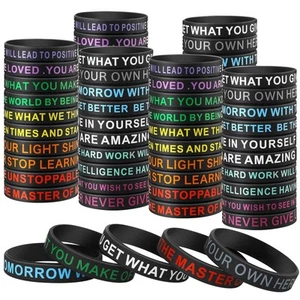 60 PCS Inspirational Silicone Bracelets Black Motivational Quote Rubber Wrist... - Picture 1 of 7