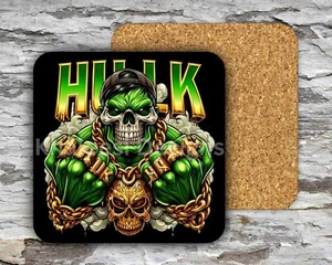 Exclusive MARVEL HULK Superhero Skull 01 Hardboard MDF Square Coasters - Picture 1 of 4