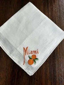 Vintage Leinen Taschentuch Taschentuch MIAMI bestickt orange - Bild 1 von 3