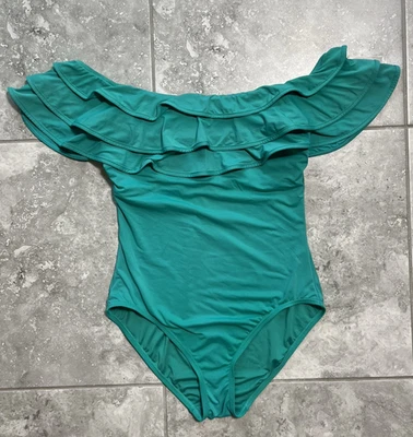 Kate Spade Palm Beach Ruffle Off The Shoulder One Piece Swimsuit Green L - Image 1 of 4