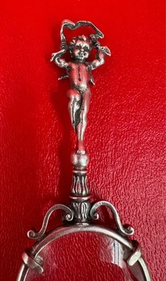 Lente d'ingrandimento Giovanni Raspini in argento sterling 925 firmato manico cherubino - Immagine 1 di 4