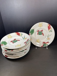 Trish Richman 8 platos de ensalada de Navidad de 8,5” de cerámica en casa cajón barril vacaciones - Imagen 1 de 10