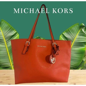 New Michael Kors Persimmon Orange Jet Set Travel Saffiano Leather Top Zip Tote - Picture 1 of 6