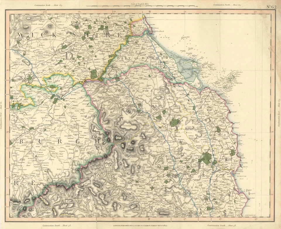 SCOTTISH BORDERS, CHEVIOT HILLS, NORTHUMBERLAND COAST Berwickshire CARY 1832 map - Image 1 of 1
