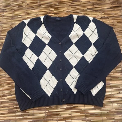 Brandy Melville John Galt Cardigan Sweater  Womens OSFM Argyle Knit Preppy Twee - Image 1 of 4