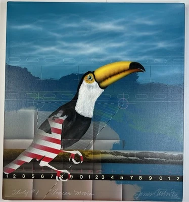 James Carter Acrylic On Canvas Painting Toucan Movie Study #1 20x20” Signed ‘90 - Image 1 of 4