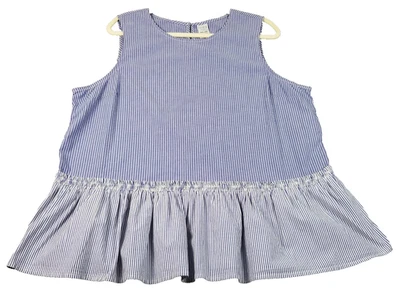 Top TIME AND TRU Peplum para mujer 2XL XXL azul blanco a rayas sin mangas cuello redondo Foto 1 de 4